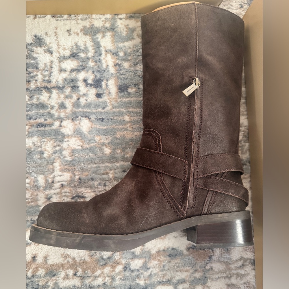 Michael Kors Crosby Suede Moto Boots Chocolate Brown 10M Like New w Box - Picture 3 of 7